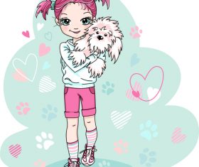 Little girl holding pet dog vector