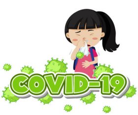 Little girl suffering from Covid-19 vector