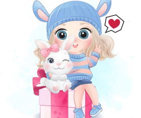 Little girl who loves animals vector