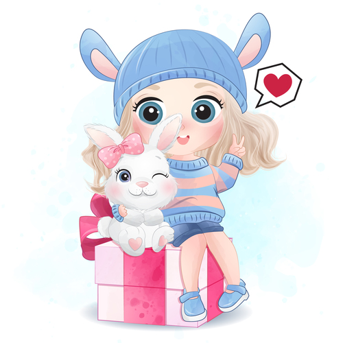 Little Girl Who Loves Animals Vector Free Download