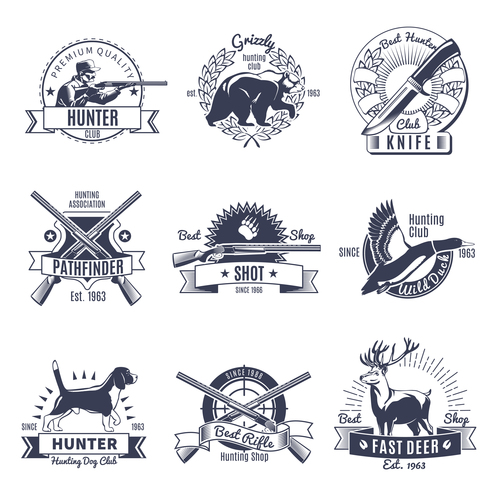 Logo hunting emblem illustrations vector