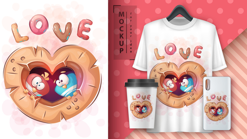 Love nest merchandising mockup print t-shirt vector