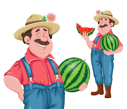 Melon farmer cartoon character vector