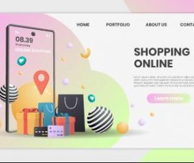 Mobile shopping website template landing page vector