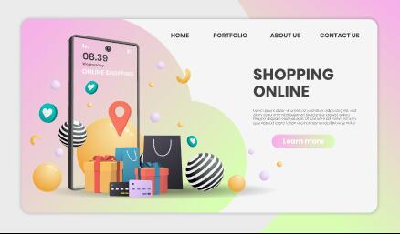 Mobile shopping website template landing page vector