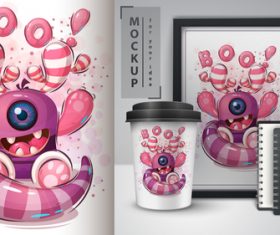 Monocular monster merchandising mockup print t-shirt vector