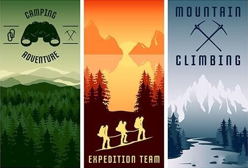 Mountain expeditions vertical banners vector