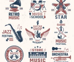 Musical instruments emblems logos vector