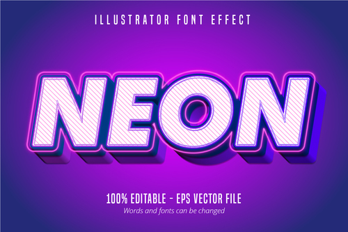 Neon text 3D editable font vector