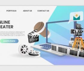 Online cinema landing page template vector