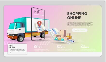 Online shopping process landing page template vector