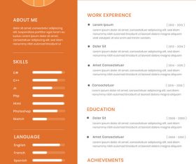 Orange background resume template vector