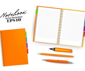 Orange notebook and pen vector