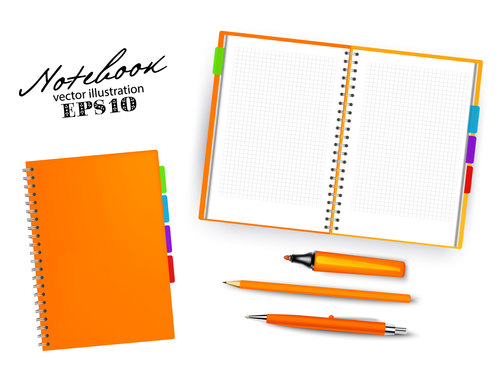 Orange notebook and pen vector