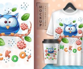 Owl merchandising mockup print t-shirt vector