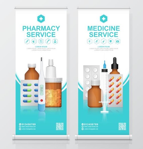 Pharmacy service roll up design vector