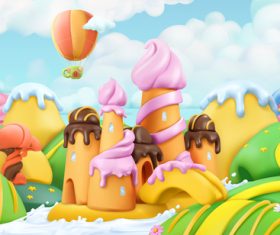 Plasticine food castle 3d realistic illustrations vector