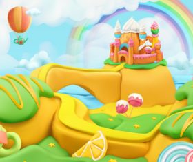 Pretty Plasticine castle 3d realistic illustrations vector