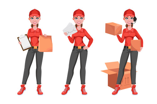 Pretty female courier cartoon character vector