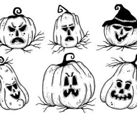 Pumpkin with angry expression hand-painted vector