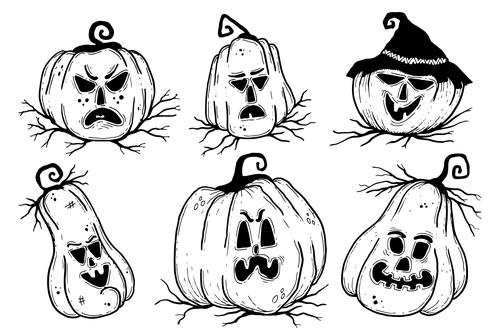 Pumpkin with angry expression hand-painted vector