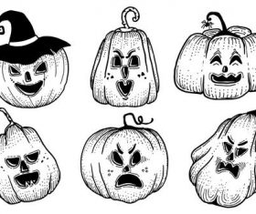 Pumpkins with different expressions hand-painted vector