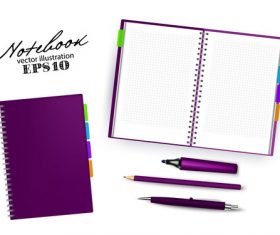 Purple notebook and pen vector