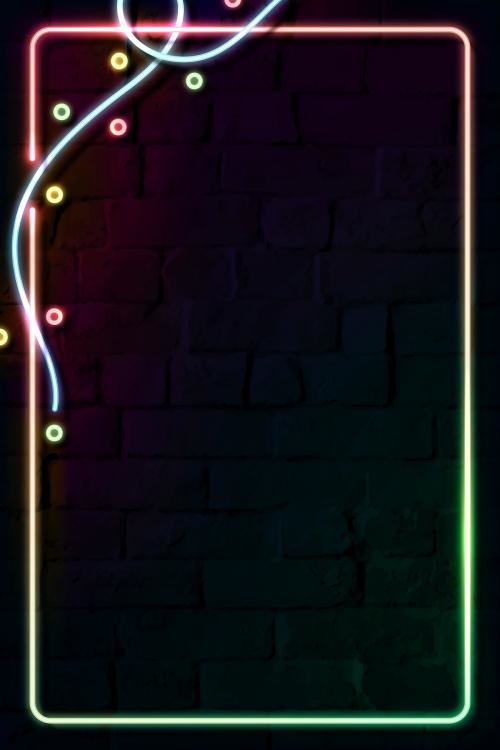 Rectangle colorful neon frame on a dark brick wall vector