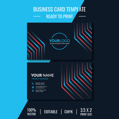 Red and blue stripes business card design vector