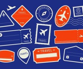 Red and blue travel stickers set vector