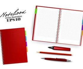 Red notebook and pen vector