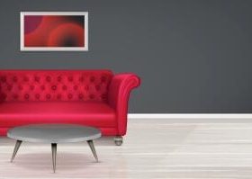 Red sofa and round table background vector