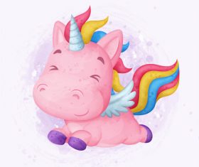 Running unicorn watercolor illustrations vector