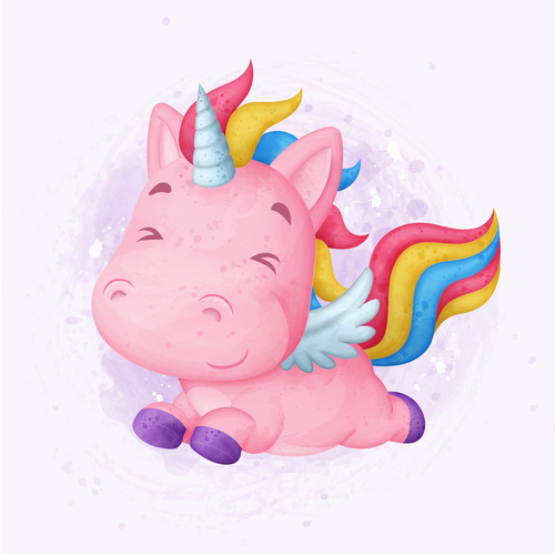 Running unicorn watercolor illustrations vector