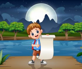 School children and blank paper cartoon background vector