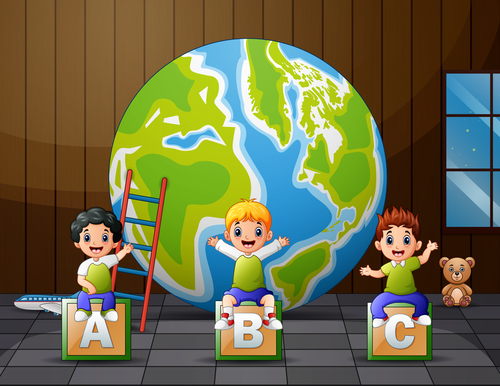 School children cartoon background vector free download