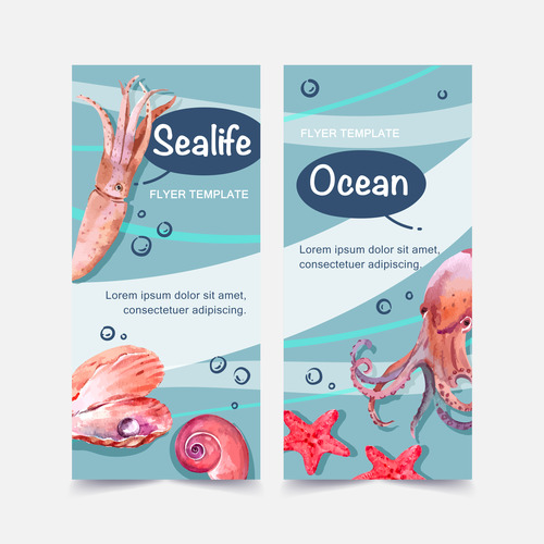 Sealife watercolor vector illustration