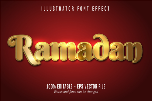 Shiny Gold Ramadan Text Effect Vector