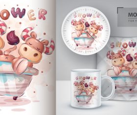 Shower merchandising mockup print t-shirt vector