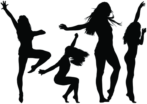 Silhouetted dancing young woman vector