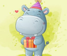 Smiling hippo watercolor illustrations vector