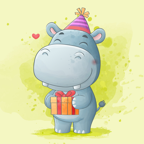 Smiling hippo watercolor illustrations vector
