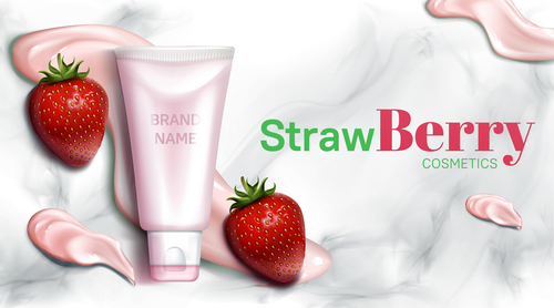 Strawberry and berry ingredients cosmetic ads vector