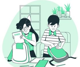 Student sort out schoolbag flat design vector