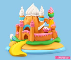 Sweet candy landscape 3d realistic illustrations vector