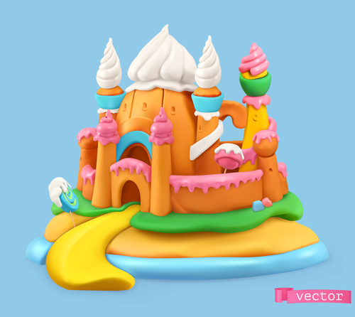 Sweet candy landscape 3d realistic illustrations vector