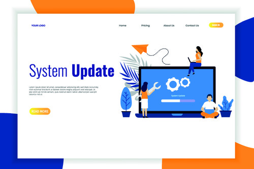System update banners with isometric vector illustration