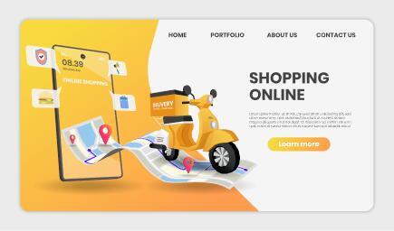 Takeaway website template landing page vector