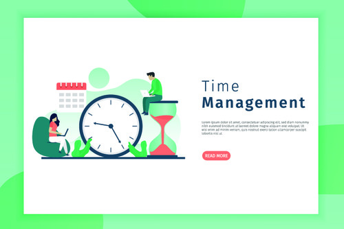 Time management banners with isometric vector illustration