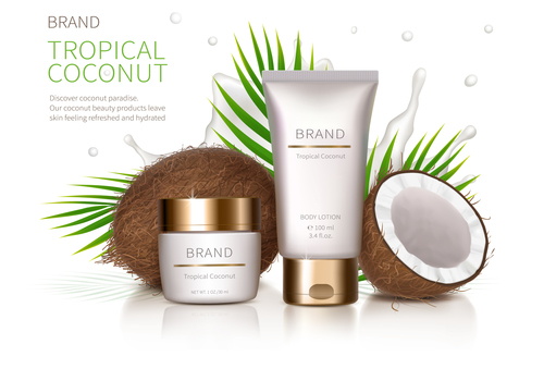 Tropical coconut cosmetic ads vector